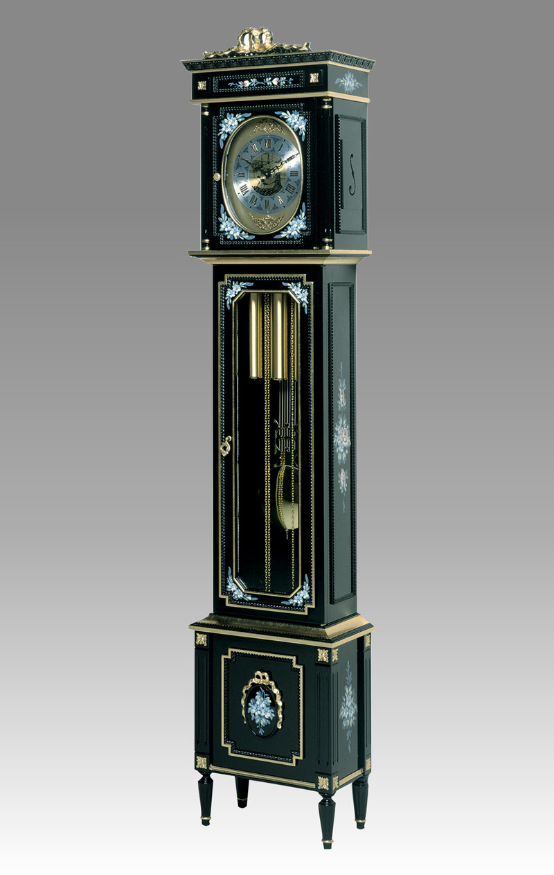 Grandfather clock Art.509/3 lacquered black with gold and decoration